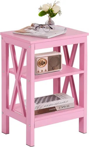 Vista 27 de VECELO Mesitas de Noche Modernas, Diseño en X, Mesa Auxiliar Lateral/Final con Estantería de Almacenamiento para Dormitorio, Sala de Estar