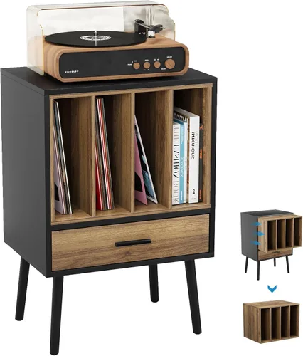 Vista 10 de Semiocthome Soporte para tocadiscos con caja de almacenamiento de vinilo anidable, mesa de tocadiscos con cajón, un gabinete, área de almacenamiento