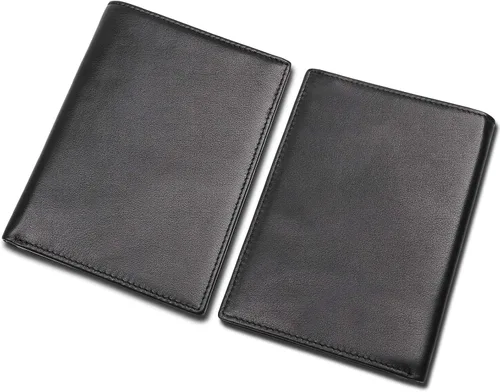 Vista 8 de Polare - Cartera de viaje de piel con bloqueo RFID para hombres y mujeres, Negro -, Cartera con bloqueo RFID