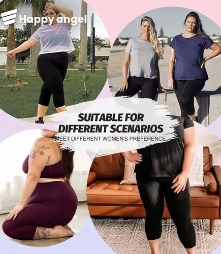 Vista 3 de Happy.angel Leggings de talla extra grande con bolsillos para mujer, pantalones de yoga capri de cintura alta, ajustados, recortados, tallas 3X 4X