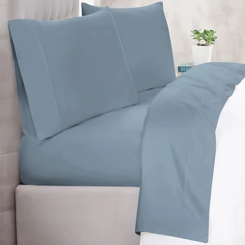Vista 4 de Christian Siriano NY - Juego de sábanas y fundas de almohada de 3 piezas tamaño individual de 300 hilos - Colección satén de algodón - Azul