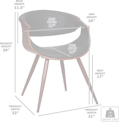 Vista 2 de Armen Living Silla de comedor de mariposa estilo mediados de siglo en acabado de nogal y tela azul - Juego de 4