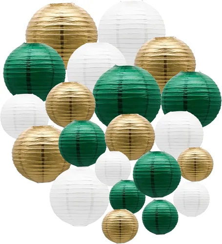 Vista 9 de Faroles de papel verde salvia dorados, faroles de papel colgantes redondos para graduación, boda, despedida de soltera, fiesta de cumpleaños