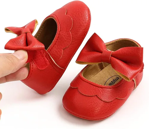 Vista 5 de LAFEGEN Zapatos planos Mary Jane para bebés y niñas con Bownot, suela suave, suela suave, piel sintética, recién nacidos, para primeros pasos