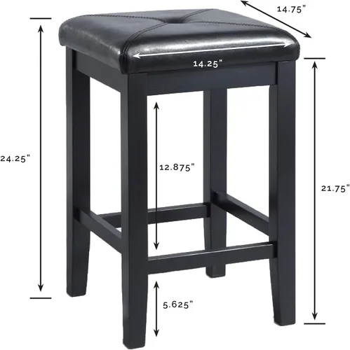 Vista 3 de Crosley Furniture Juego de 2 taburetes de bar tapizados cuadrados con altura de mostrador, color negro, 24 pulgadas