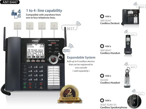 Vista 4 de VTech Accesorio de auricular para VTech AM18447 Small Business System, negro (paquete de 4)
