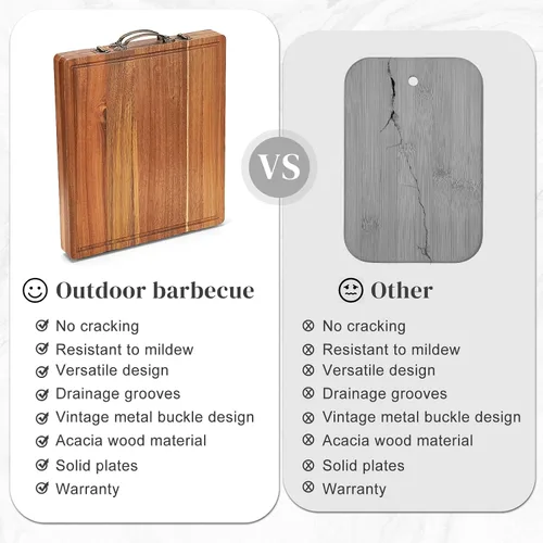Vista 8 de Double Side Acacia Wood Serving Tray, Serving Platters and Trays, Charcuterie Boards Wooden Tray with Vintage Metal Handles, Wooden Cutting Boards