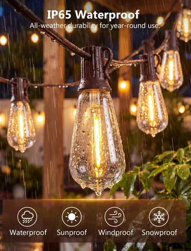 Vista 3 de Guirnalda de luces LED ST40 de 20 pies, luces vintage Edison para patio con 22 bombillas inastillables, luces colgantes impermeables para Marrón