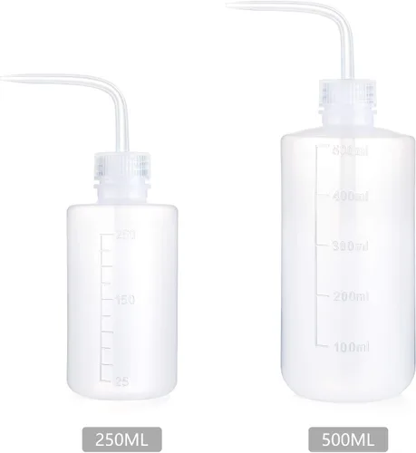 Vista 3 de Mkono 2 botellas de agua para regar plantas, flores, suculentas, de plástico, boca curva, para apretar, 8.45 onzas líquidas y 16.91 onzas líquidas