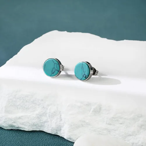 Vista 4 de Tibetan Turquoise Earrings 925 Sterling Silver Post Stud Boho Gemstone Hypoallergenic Handmade Earrings for Women Trendy Fashion