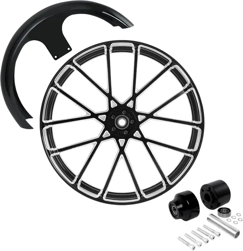 Vista 44 de TCMT Llanta de rueda delantera de 21", buje de rueda de brida de doble disco con guardabarros delantero negro sin pintar, compatible con modelos