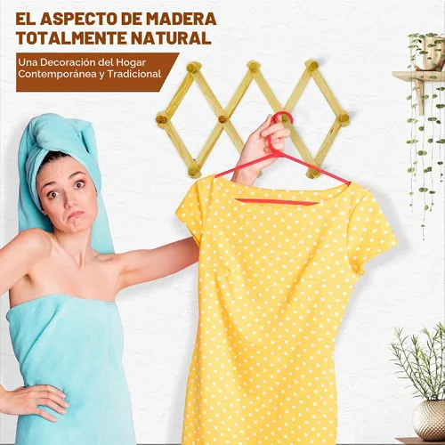 Vista 7 de RamPro Sombrero de estante expandible de madera estilo acordeón, gorra, cinturón, paraguas taza de café pared clavijas de madera
