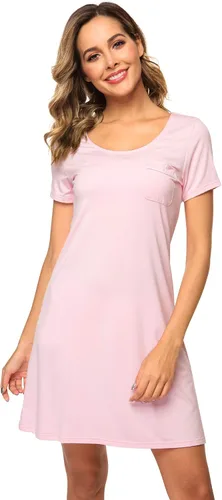 Vista 26 de WiWi - Camisón de viscosa de bambú para mujer, manga corta, con cuello en V, ropa de dormir, tallas grandes, S-4X, A-aqua