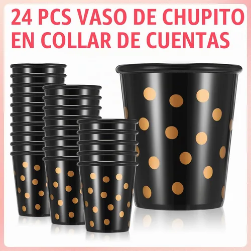 Vista 3 de Huquary Paquete de 24 Collares de Vaso de Chupito, Vasos de Chupito de Plástico en Collar de Cuentas, Collar de Cumpleaños de Plástico Negro
