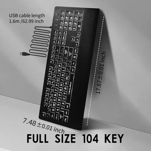 Vista 14 de Teclado retroiluminado de impresión grande, USB con cable