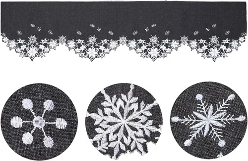 Vista 3 de Simhomsen Bufanda Bordada con Copos de Nieve para Repisa de Chimenea para Navidad (90×17 pulgadas, Gris)