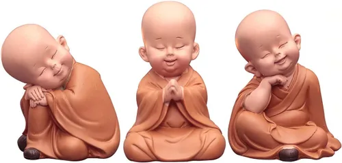 Vista 5 de Mini pequeña estatua de Buda monje, escultura de resina de monje tallada a mano, estatua de Buda monjes, adornos decorativos, linda figura