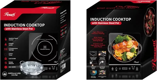Vista 8 de Rosewill Anafe de cocina por inducción de 1800 W con olla de acero inoxidable, No programable, Negro