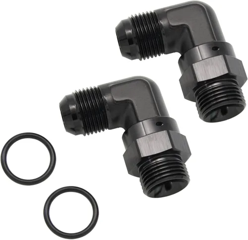 Vista 11 de Adaptador de riel de bomba de combustible macho de aluminio de radio de alto flujo 45 grados 6AN macho a 4AN macho con junta tórica AN4 ORB, negro