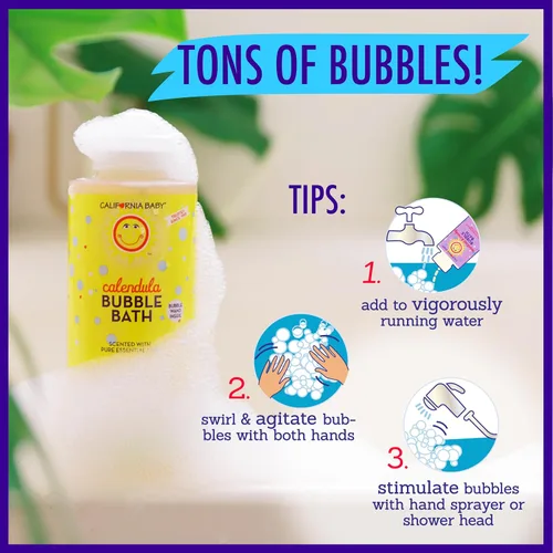 Vista 6 de California Baby Baño de burbujas de caléndula Baño de burbujas para niños 100% a base de plantas Baño de burbujas relajante lavanda Varita