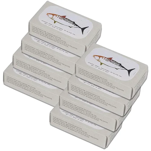 Vista 8 de Caballa pequeña enlatada especiada en aceite de oliva por Jose Gourmet, Caballa portuguesa capturada en la naturaleza, pescado enlatado en aceite