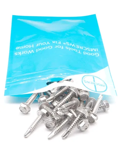Vista 6 de IMScrews 25 tornillos autoperforantes con cabeza hexagonal de acero inoxidable #10 x 1, tornillos Tek de chapa de rosca completa de acero inoxidable