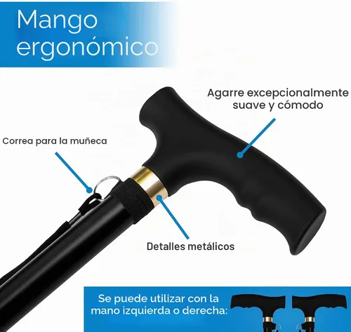 Vista 8 de RMS Bastón Plegable - Bastón de Caminar Plegable con Altura Ajustable - Plegable y Ligero - Mango Ergonómico Suave para Agarre Cómodo - Bastón