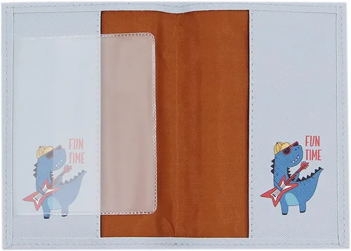 Vista 4 de Funda para pasaporte de piel vegana con diseño de mapa del mundo, con un bolsillo, para niños, adolescentes y adultos, Cartoon Dinosaur