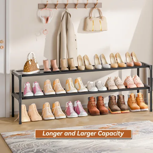 Vista 4 de LUKYTOWER Zapatero Largo de 2 Niveles Organizador de Almacenamiento de Zapatos Organizador de Zapatos Ancho Apilable Estantes para Armario, Entrada