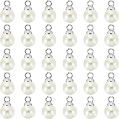 Vista 17 de PATIKIL Abalorio de perlas, 100 cuentas de perlas de imitación de perlas colgantes para bricolaje para hacer joyas, pulseras, aretes, collares Beige