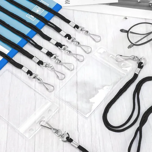 Vista 7 de 100 soportes verticales para tarjetas de identificación y 100 cordones Negro