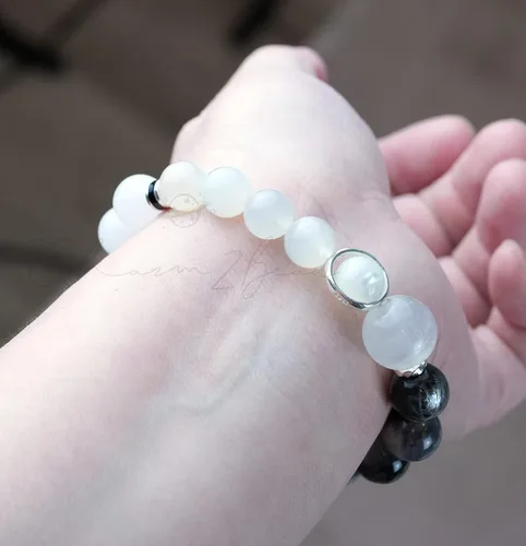 Vista 17 de Precious Gemstone Natural Crystal Healing Bracelet, Rutilated Quartz, Moonstone, Quartz Handmade Original Design Bracelet