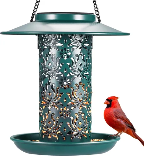 Vista 8 de SWEETFULL Comedero Solar para Pájaros para Exteriores Colgante, Comedero de Metal para Pájaros Silvestres para Cardenales, Farol Solar de Jardín