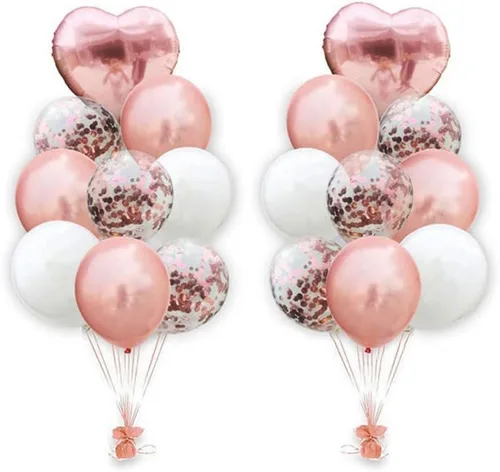 Vista 17 de 10 globos de papel de aluminio con forma de corazón de oro rosa, globos de helio, decoraciones de fiesta de cumpleaños, globos de boda para niños