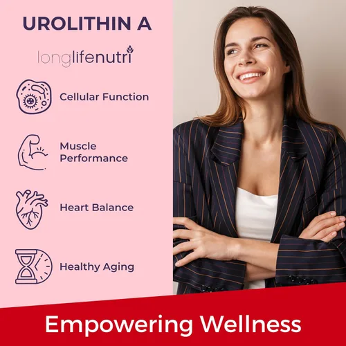 Vista 4 de Suplemento líquido de urolitina A, 200 mg por porción de 0.1 fl oz, botella de 4 onzas líquidas, formulado en EE. UU., Alternativa a la cápsula