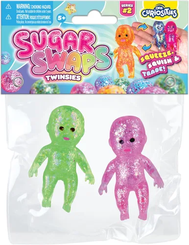 Vista 5 de ORB Curiosities Sugar Swaps Twinsies Babies - 1 verde y 1 rosa brillante azúcar bebé Squishy juguetes para estirar, apretar, coleccionar, comerciar
