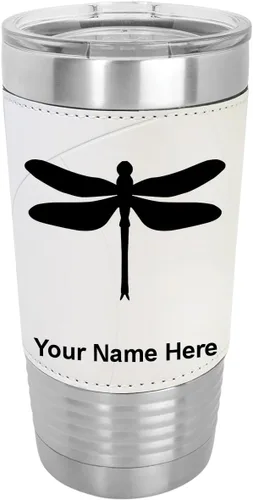 Vista 8 de LaserGram Vaso aislado al vacío de 20 onzas, libélula, grabado personalizado incluido (piel sintética, estilo béisbol)