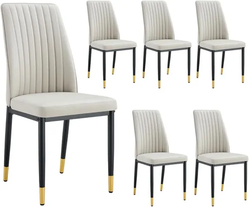 Vista 16 de Sillas de Metal Negro, Juego de 4 Sillas de Comedor Modernas con Cuero Sintético PU y Patas Cromadas de Alto Respaldo para Comedor, Cocina, Sala