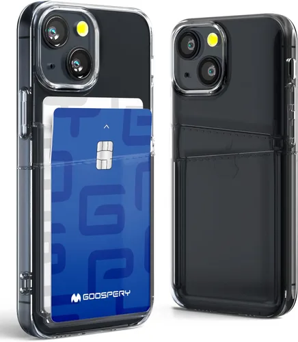 Vista 9 de GOOSPERY Cartera transparente diseñada para iPhone 13 Mini, delgada, fácil de usar, con capacidad para 2 tarjetas, funda protectora de TPU suave