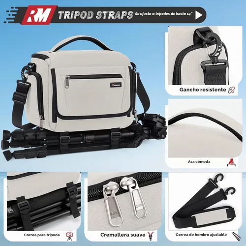 Vista 5 de RAINSMORE - Bolsa para cámara, estuche para cámara SLR/DSLR/sin espejo con divisor, soporte para trípode, bolsa cruzada impermeable digital