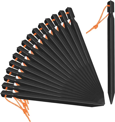 Vista 9 de Grassman Paquete de 12 estacas para tienda de campaña, estacas de aluminio 7075, clavijas de tierra ligeras y resistentes, estacas de metal Naranja