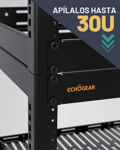 Vista 8 de ECHOGEAR Bastidor de red de 10U - Diseño de 4 postes resistente para montaje en pared, con estructura abierta que incluye 2 estantes ventilados