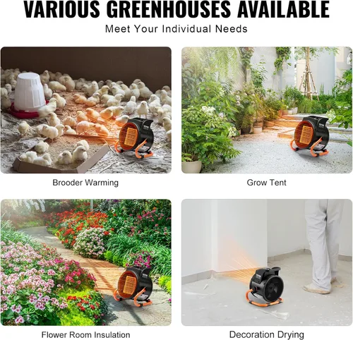 Vista 5 de VEVOR Calentador de invernadero, 1500 W PTC, calentamiento rápido con protección contra sobrecalentamiento, ventilador de tienda de cultivo pequeño