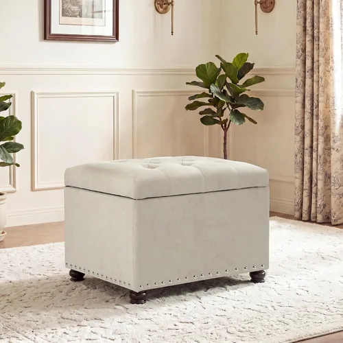 Vista 18 de Joveco Otomana rectangular de 24" con almacenamiento para sala de estar, banco tapizado con asiento y reposapiés con tapa abatible, reposapiés