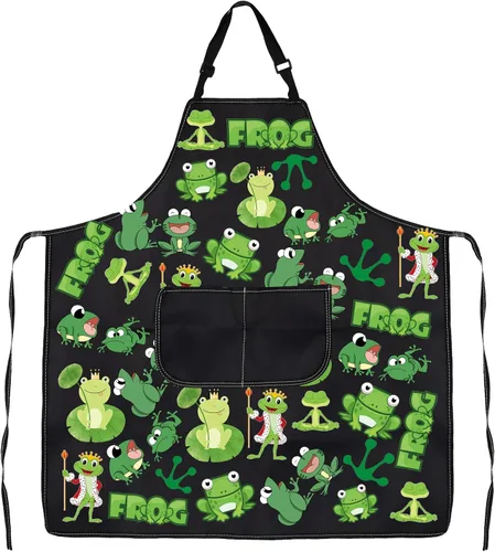 Vista 5 de CMNIM Delantal de rana con bolsillo, lindo delantal de cocina y horneado, divertido delantal de jardinería para regalos de amantes de las ranas
