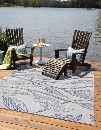 Vista 11 de Unique Loom Outdoor Botanical Collection Alfombra de área - Hoja (1.6 m x 2.4 m Rectangular, Carbón Marfil)