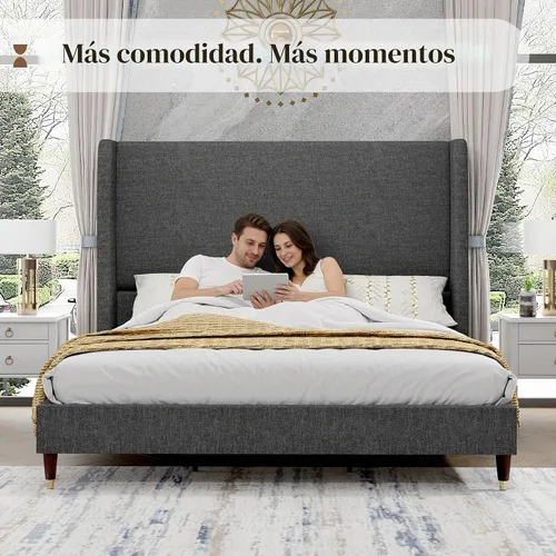 Vista 5 de PaPaJet Base de cama King tapizada de lino de 51.2 pulgadas de alto, color Gris oscuro