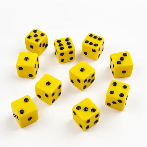 Vista 6 de 10 dados de juego de 0.630 in (negro con puntas rojas)