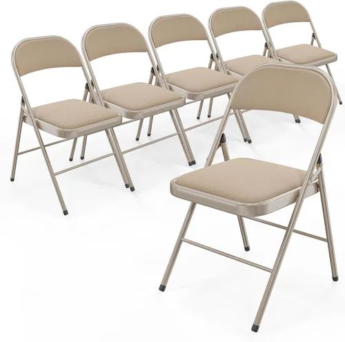 Vista 13 de Bonnlo Silla plegable, sillas plegables acolchadas de tela con cojín, respaldo y marco de acero para interiores y exteriores, comedor, oficina, Negro
