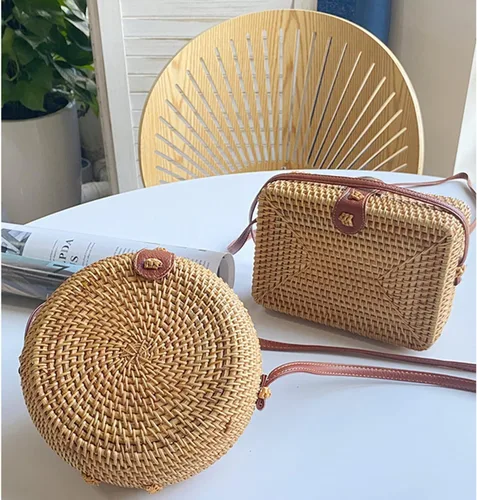 Vista 6 de Handwoven Rattan Bag for Women,Girls Summer Beach Crossbody Bags,Woven Clutch